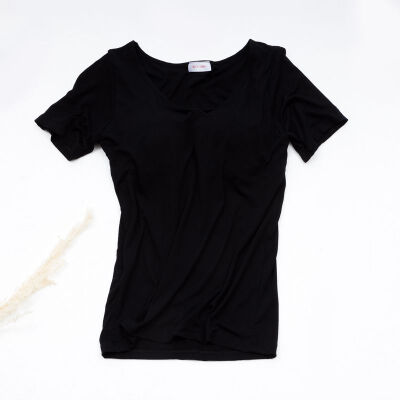 

Women Summer T-Shirts Solid Modal Chest Pad Built In T-shirt O-Neck Short Sleeve Women Tee Tops Breathable Cotton Clothes