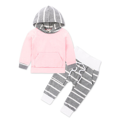 

2pcs Toddler Infant Baby Boy Clothes Set Striped Hoodie TopsPants Outfits