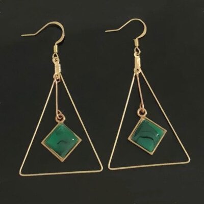 

EK223 HOT Hyperbole Brincos Big Triangle Drop Earrings for Women Green Marble Stone Dangle Earing Jewelry Pendientes oorbellen