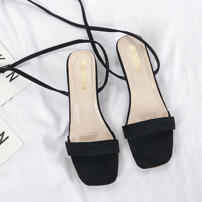 

Fairy Style Korean version of the one-figure strap mid-heeled sandals summer thick heeled high-heeled womens shoes Roman shoes