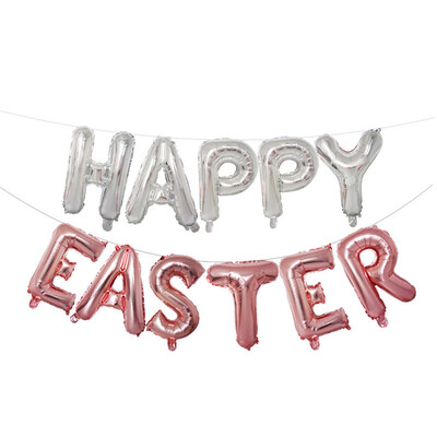 

Toponeto 16 inch Large Happy Easter Foil Balloon Set Banner Bunting Party Decoration