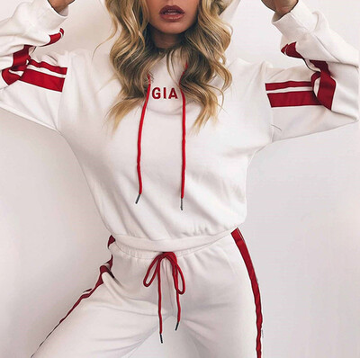 

Toponeto Women Casual Colorblock Striped Hooded Sweater Set Long Sleeve Crop Tops Pants