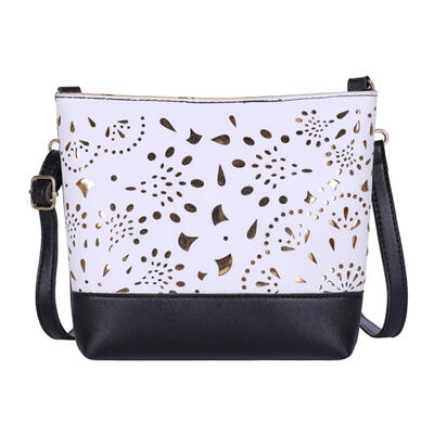 

Contrast Color Floral Hollow Shoulder Bag Women Leather Messenger Handbags