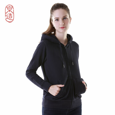 

JZAO ladies sweater thick brushed sweater hooded zipper sweater navy XL code