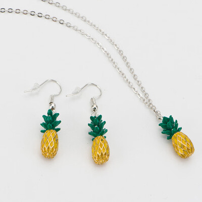 

Cool Design Tiny Pineapple Fruit Cute Charm Long Chain Pendant Necklace Earrings Set Summer Jewelry set