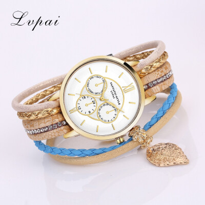 

Three-eye watch celebrity style fashion diamond watch exquisite female model alloy leaf pendant bracelet watch