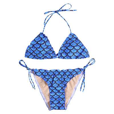 

Fish Scales Print Ruffle Strap Side Tied Low Waist Bikini Set for Women