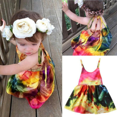 

US Toddler Infant Baby Girls Backless Strappy Party Dress Pretty Dresses Summer