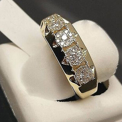 

Yellow Gold Mens Diamond Band Tennis Pinky Ring Anniversary Gift Engagement Wedding Rings Jewelry