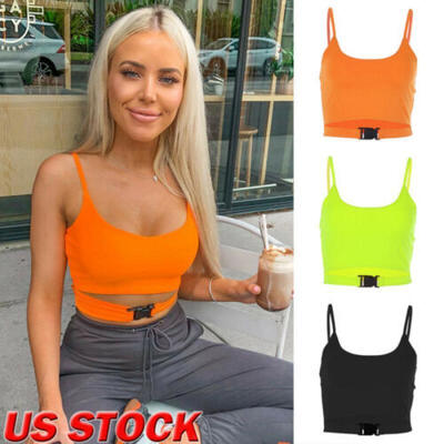 

Women Casual Solid Tank Tops Vest Sexy Sleeveless Buckle Crop Top Shirt Cami Top