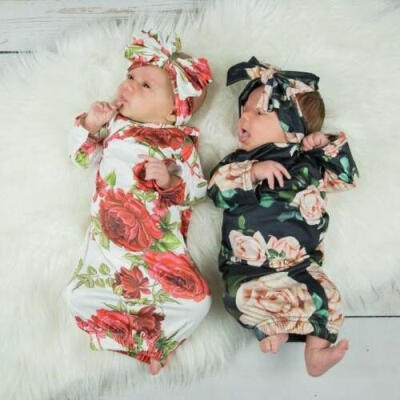 

Newborn Infant Baby Cotton Swaddle Blanket Wrap Gown Sleeping Bag Sleepsacks Headband Set