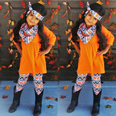 

Halloween Kids Baby Girl Fancy Dress Costume Tops Leggings Headband Bib 4pcs