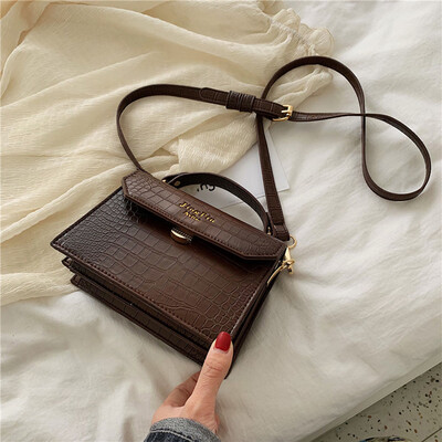 

Tailored Fashion Women Single Shoulder Small Square Bag Stone Texture Zipper Bag