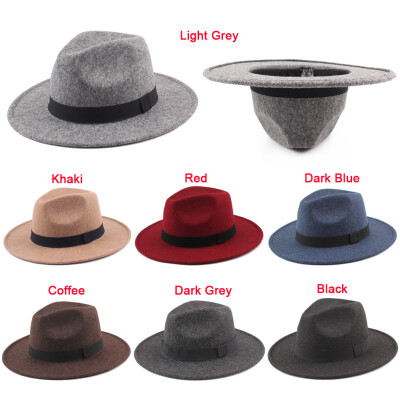 

Women Men Unisex Felt Trilby Hats Wide Brim Adjustable Fedora Jazz Hat Caps