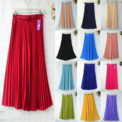 

NEW Women Double Layer Chiffon Pleated Retro Long Maxi Dress Elastic Waist Skirt