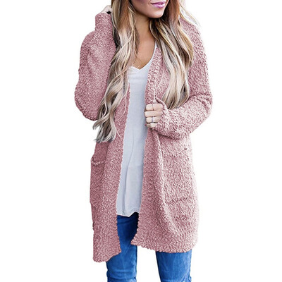 

Roseonmyhand Women Casual Sweatshirt Solid Winter Warm Wool Pockets Cardigan Coat Outwear