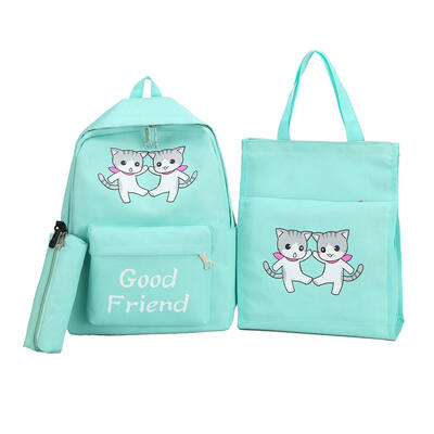 

3pcsset Canvas Backpack Pen Bags Women Cats Print Totes School Pencil Bags