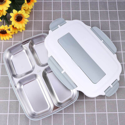 

Stainless Steel Lunch Box 4 Grids School Office Insulation Food Container Bento Box Include Spoon Chopsticks