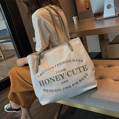

Popular female bag 2019 new fashion big bag foreign air canvas bag ladies shoulder bag wild ins shopping bag