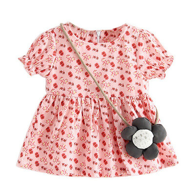 

2017 New 4 Styles Baby Girls About Knee Solid Cartoon Top Dress Cotton Short Sleeves Printed Summer Baby Girls Beach Party Dress