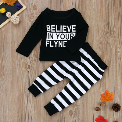 

Cute Newborn Infant Baby Boys Letter T-Shirt TopsStriped Pants Outfits Set