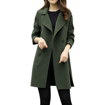 

Women Winter Solid Color Lapel Double-breasted Casual Long Sleeve Warm Wool Slim Coat