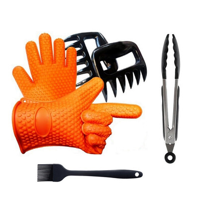 

4PCS set Heat Resistant Silicone Kitchen barbecue BBQ Cooking Gloves Meat Shredder Claws Kitchen Tongs for Cooking Grilling