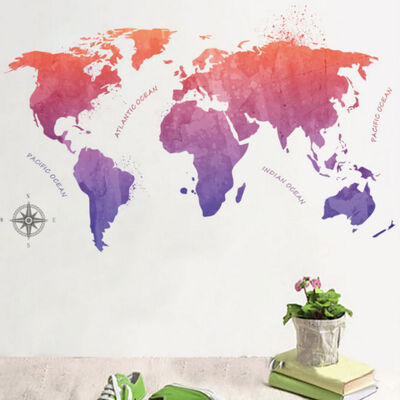 

Colorful Letters World Map DIY Wall Stickers Kids Room Office Home Decor Art Decals 3D Wallpaper Stickers On The Wall 3 Types