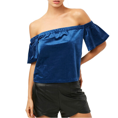 

Velvet Off The Shoulder Loose T-Shirt