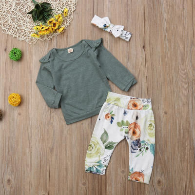 

3PCS Newborn Baby Girls Boys Autumn Long Sleeve Tops Floral Long Pants Leggings Headband Outfit Set Clothes