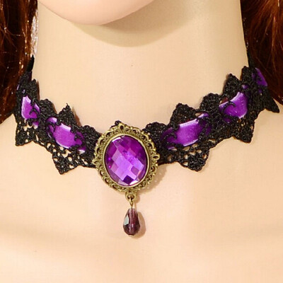

4 Color Beauty Women Gothic Choker Collar Necklace Punk Cosplay Vintage Crystal Lace Necklace Jewelry P1314