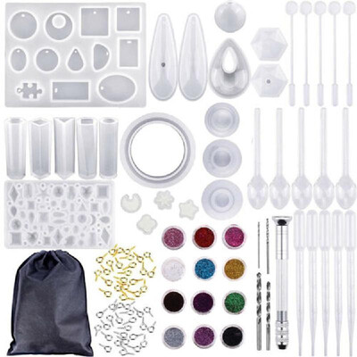 

98Pcs DIY Silicone Resin Molds Pendant Jewelry Molds Crystal Craft Kit with a Black Storage Bag for DIY Jewelry Craft Making