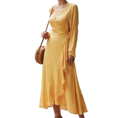 

Women Autumn Stylish Sweet Long Style Slim Fit V-collar Long Sleeve Concise Dress