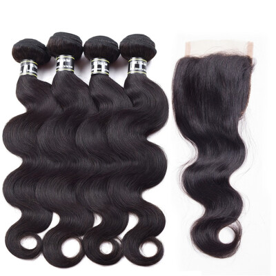 

Amazing Star Lace Closure with Bundles Brazilian Virgin Hair Body Wave 4 Bundles with Closure Body Wave with 4x4 Closure Free Part