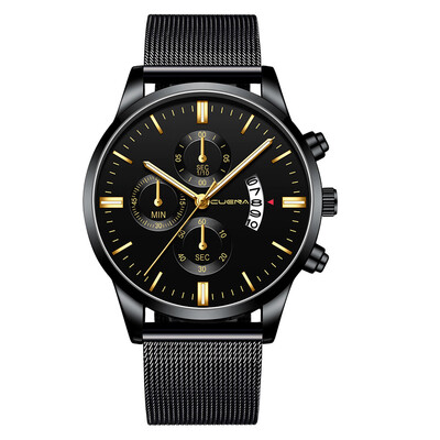 

Gobestart Mens Fashion Sport Stainless Steel Case Leather Band Quartz Analog Wrist Watch