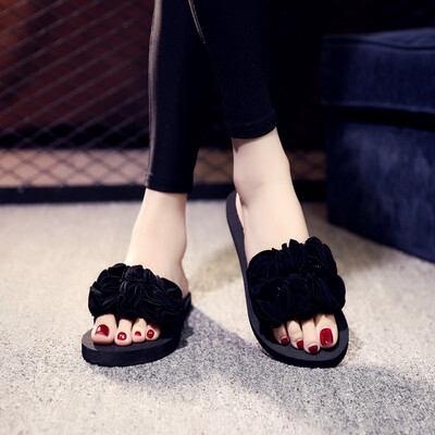 

Rose Womens Bohemian Flower Flat Slippers Summer Sandals Non-slip Beach Shoes