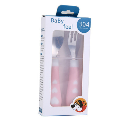 

1 pcs Stainless Steel Children Tableware Round Spoon Fork Cartoon Spoon Fork Set