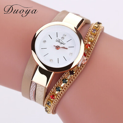 

Korean version of the watch small fresh colorful rhinestone PU leather winding bracelet watch casual small dial female fashion watch