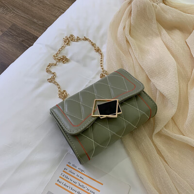 

2019 new casual temperament versatile embroidery line slanting small square bag Korean fashion simple rhombic chain shoulder bag