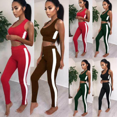 

Womens Stretch Yoga Workout Clothes Set Fitness Gym Running Sports Bra&Pants US