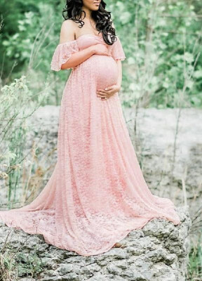 

Off-the-shoulder Ruffled Maternity Maxi Dress