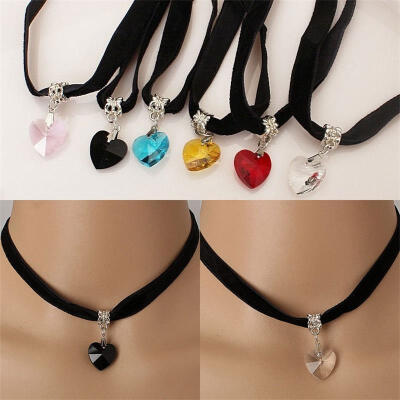 

Vintage Black Velvet Choker Heart Pendant Gothic Handmade Necklace