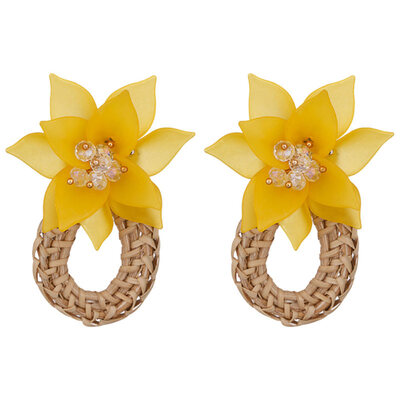 

Women Flower Water Drop Rattan Weave Charm Rhinestone Statement Stud Earrings