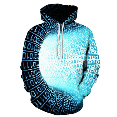 

Toponeto Mens Creative Casual 3D Geometric Dizzy Print Long Sleeve Hooded Sweater Coat