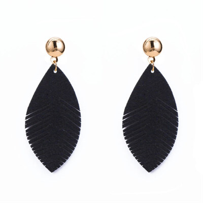 

EK2184 Hot Sale Creative Harajuku Cute Leather Leaf Drop Earrings for Women Fashion Jewelry Personality Feather Brincos Gift