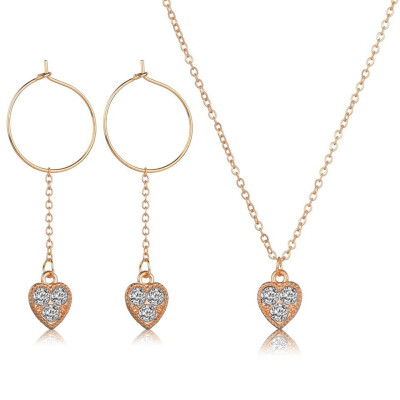 

2019 Trendy Earrings&Necklace Set Female Heart Design With 3 shinning Rhinestone Romantic Charm Wedding Jewelry Sets For Women