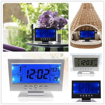

Sound Sensor Light Up LCD Digital Table Clock Calendar Temperature Alarm