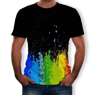

Toponeto Men Funny 3D Color Print Round Neck Short Sleeve T Shirt Tops Daily Blouse Tee