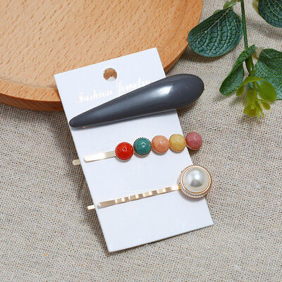 

Pearl Hair Clip Hair Clip Three-piece Geometric Nail Shape Word Clip Side Clip Candy Color Pearl Hair Clip Accessories