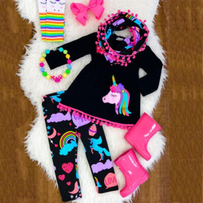 

AU STOCK Unicorn Kids Baby Girl Outfits Clothes T-shirt Top DressLong Pants Set